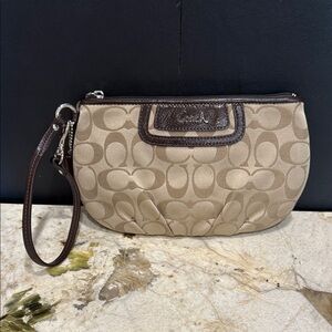 Coach Beige and Brown Signature Wristlet